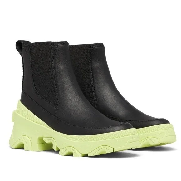 Sorel Brex Chelsea Waterproof Boot Black Tippet Neon Green W 8 Leather Gorpcore - Picture 2 of 11